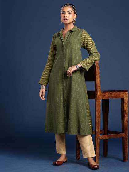 Taavi Woven Legacy Checked Shirt Collar A-Line Kurta