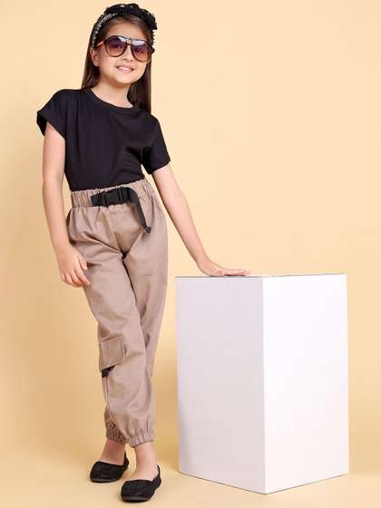HERE&NOW Girls Pure
                    Cotton T Shirt & Cargo Pant Set