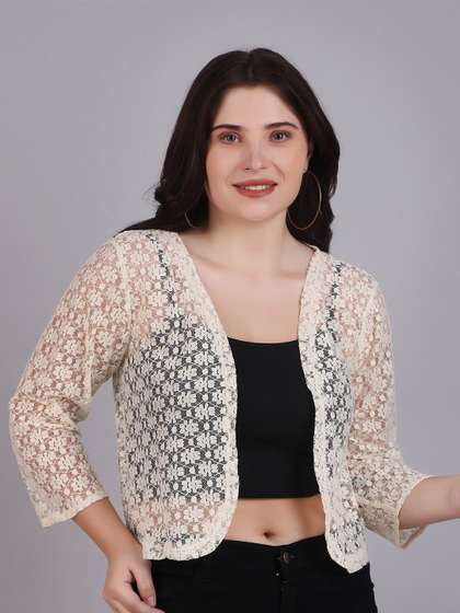 Dressitude Self
                          Designed Cotton Open Front Shrug
