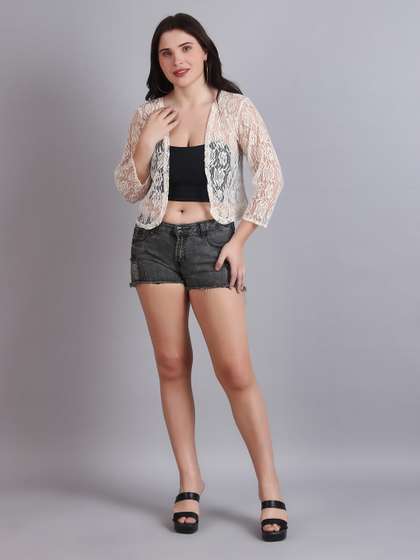 Dressitude Self
                        Design Open Front Cotton Shrug
