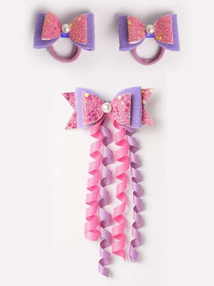 RIBBON CANDY Girls Set
                      of 3 Embellished Ponytail Holders & Alligator
                      Hair Clip