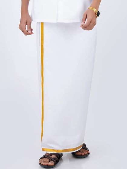 Ramraj Men Cotton
                        White Solid Gold jari border Single Layer Dhoti