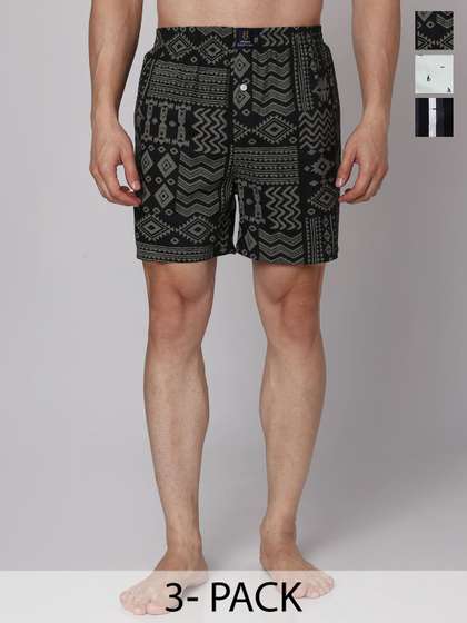 URBAN SCOTTISH Pack Of
                      3 Printed Cotton Boxers USBX2460