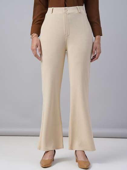 FITHUB Women Loose
                        Fit High-Rise Wrinkle Free Bootcut Trousers