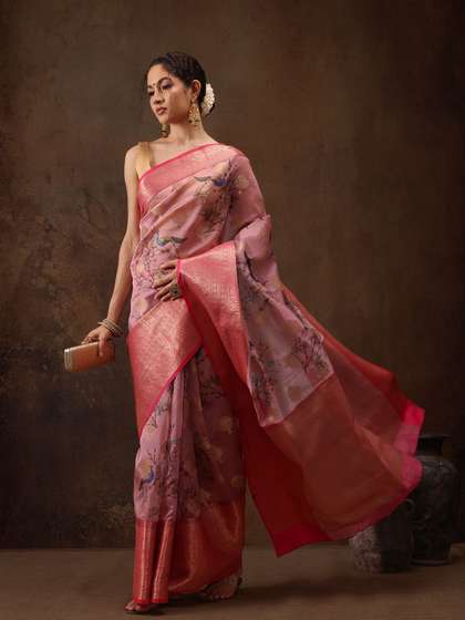 Silk Land Woven
                          Floral Art Silk Chanderi Digital Print Saree