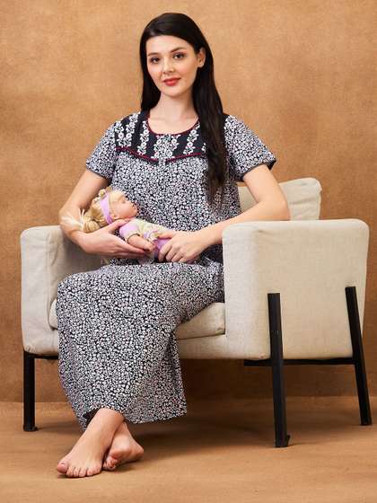 AV2 Floral Printed
                      Pure Cotton Maternity Maxi Nightdress