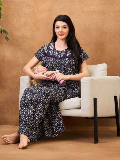 AV2 Printed Pure
                          Cotton Maternity Maxi Nightdress