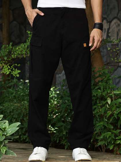 Thomas Scott Men
                          Classic Straight Fit Mid-Rise Pure Cotton Easy
                          Wash Cargos Trousers