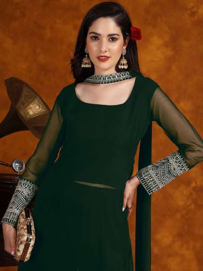 Sangria X fwd Embroidery Georgette Kurta Palazzo With Dupatta Set