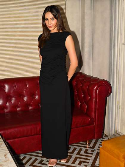COLOR CAPITAL Boat
                          Neck Ruched Sheath Maxi Dress