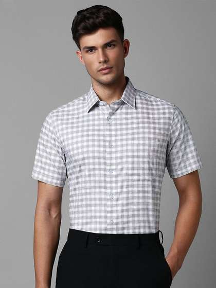Louis Philippe Slim Fit Gingham Checks Opaque Checked Cotton Formal Shirt