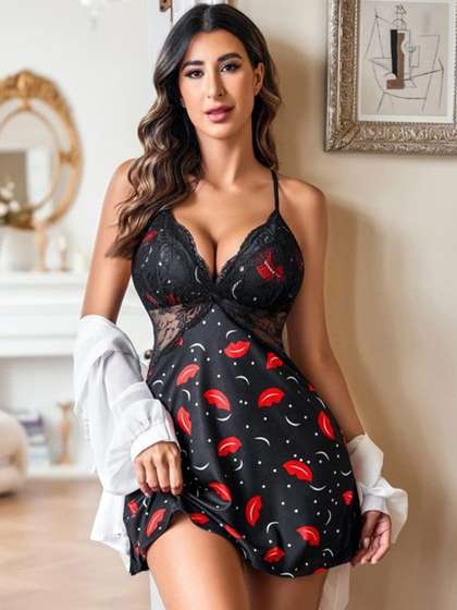 Herryqeal Printed
                        Shoulder Straps Baby Doll