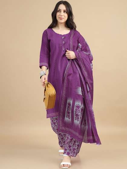 MIRAAN Printed Regular Pure Cotton Kurta with Patiala & Dupatta