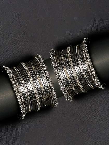 YouBella Set Of 38
                        Silver-Plated Oxidized Bangles