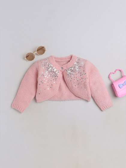Yellow Apple Girls Open
                    Knit Embellished Cardigan Sweater