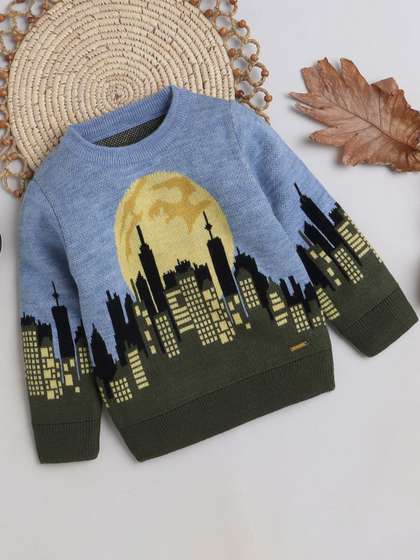 Yellow Apple Boys Quirky
                    Printed Woollen Pullover