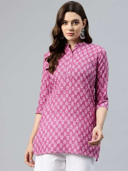 One Femme Floral Printed Kantha Work Pure Cotton Kantha Work Kurti