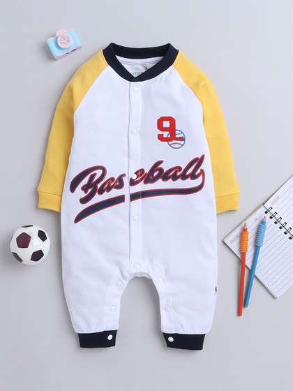 BUMZEE Kids Boys Long
                    Sleeves Printed Cotton Rompers