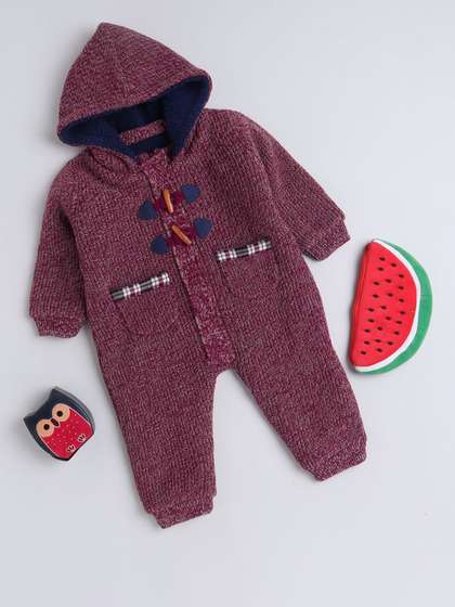 Yellow Apple Kids Unisex
                    Long Sleeve Hooded Woolen Romper