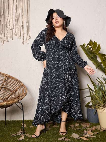 Berrylush Curve
                        Women Polka Dot Print Ruffled Maxi Dress
