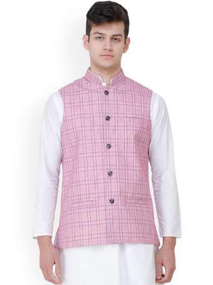 Exotic India Checked Woven Nehru Jacket
