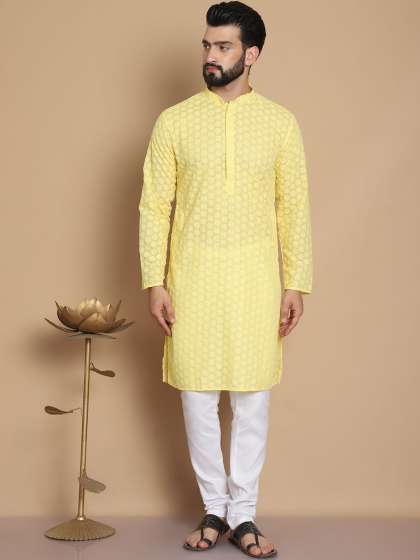 Anouk Men Ethnic Motifs Embroidered Regular Thread Work Pure Cotton Kurta with Churidar