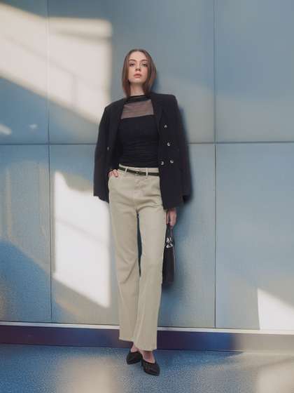 French Connection
                        Women Flared Pleated Stretchable Jeans