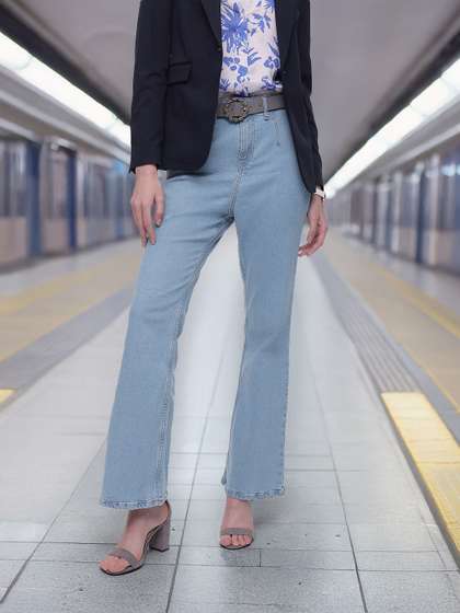 French Connection
                          Women Flared Pleated Stretchable Jeans