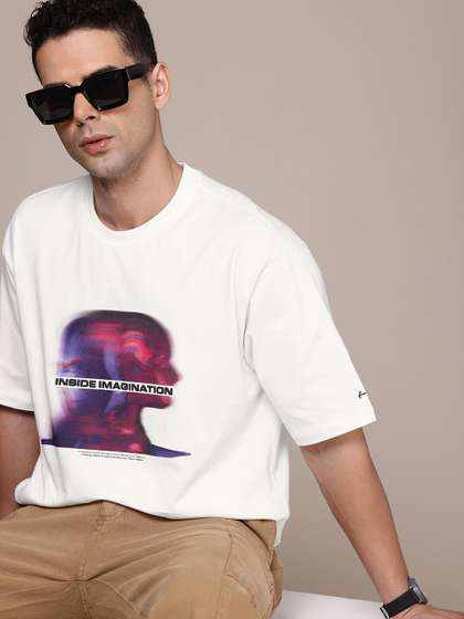 FCUK Printed Drop-Shoulder Sleeves Oversized Pure Cotton T-shirt