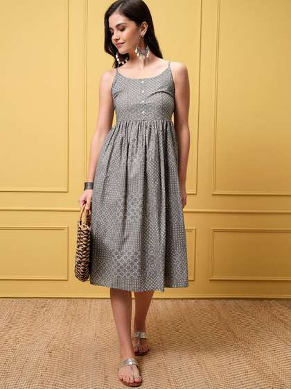 Vishudh Shoulder
                          Straps Fit & Flare Dress