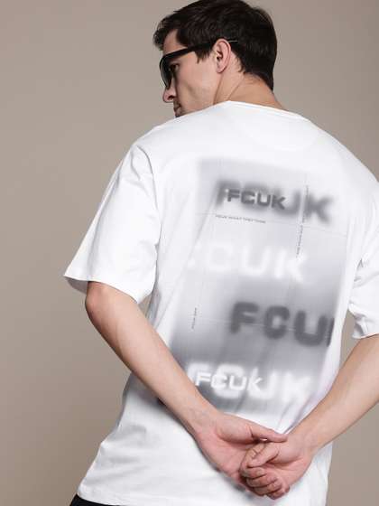 FCUK Brand Logo Printed Drop-Shoulder Sleeves Relaxed Fit Pure Cotton T-shirt