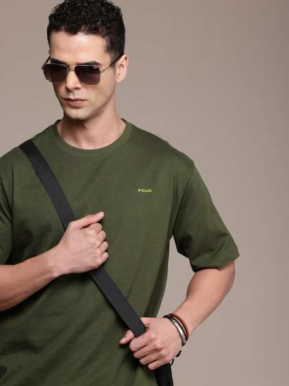 FCUK Drop-Shoulder Sleeves Relaxed Fit Pure Cotton T-shirt