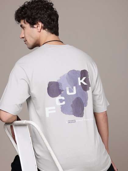FCUK Graphic Printed Drop-Shoulder Sleeves Relaxed Fit Pure Cotton T-shirt
