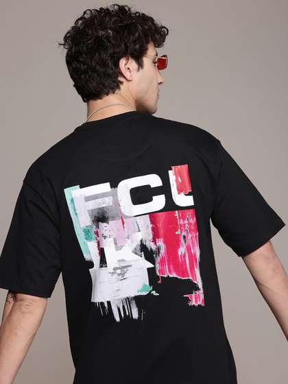 FCUK Brand Logo Printed Drop-Shoulder Sleeves Relaxed Fit Pure Cotton T-shirt
