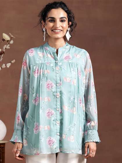Libas Floral Printed Mandarin Collar Tunic