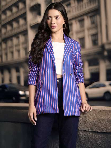DressBerry Bizwear
                          Double-Breasted Striped Semi-Formal Blazer