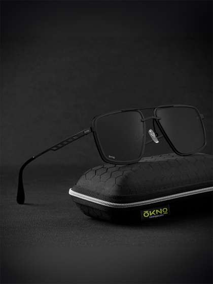 OKNO Polarised and
                        UV Protected Lens Unisex Metal Black Large
                        Rectangle Sunglasses