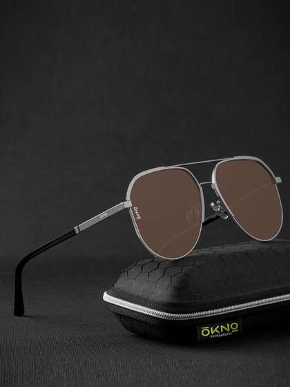 OKNO Polarised and UV
                    Protected Lens Unisex Metal Brown Large Aviator
                    Sunglasses