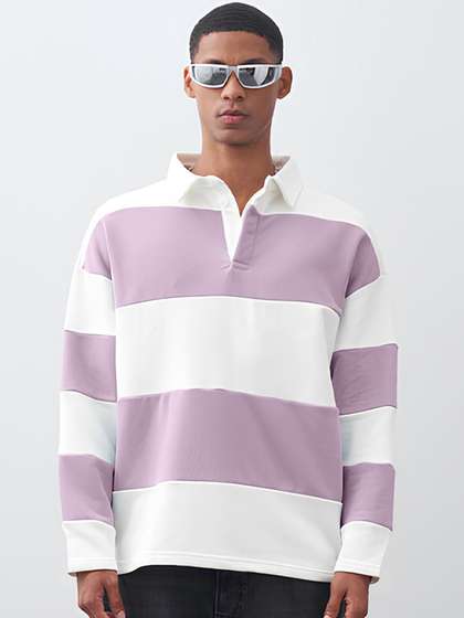 Maniac Men Striped
                        Colourblocked Polo Collar T-shirt