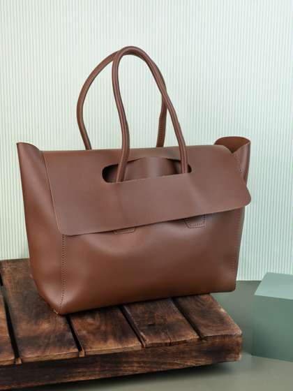 Styli Women Brown Cut Out Detail Flap Closure Tote Bag