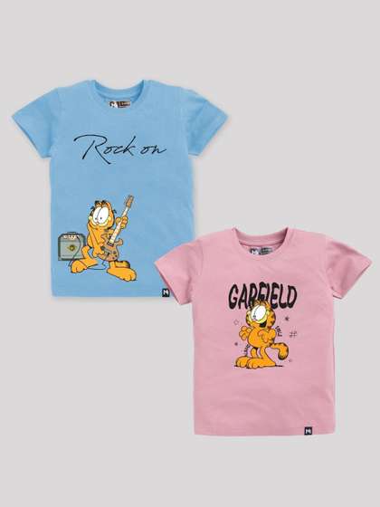 YK X Minute Mirth Boys Set of 2 Garfield Printed Pure Cotton T-shirts