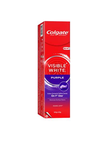 Colgate Visible White Purple Toothpaste - Color-Corrects Yellow Tones - 100g+20g