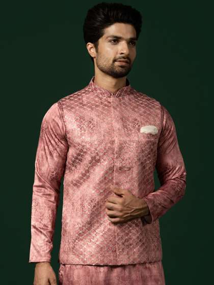 KISAH Woven Design
                        Mandarin Collar Nehru Jackets