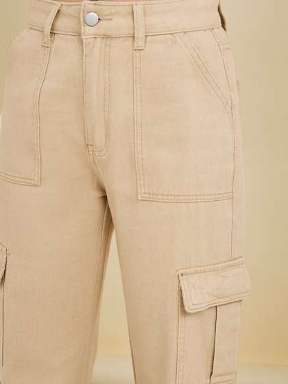 Styli Women High Rise Relaxed Fit Stretchable Cargo Jeans