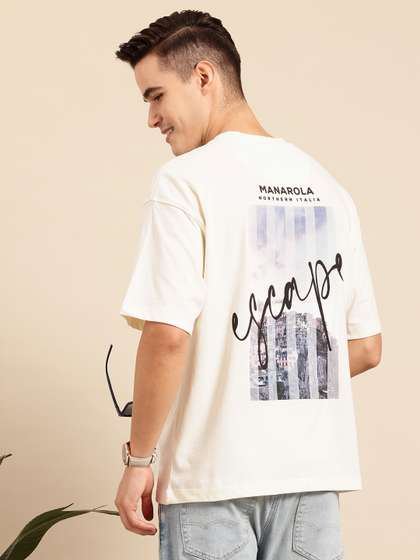 Mast & Harbour Graphic Printed Back Drop-Shoulder Sleeves T-shirt