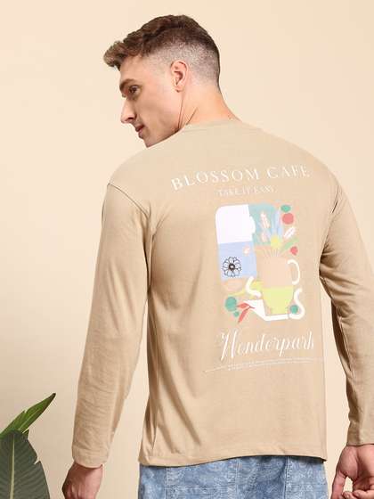 Mast & Harbour Conversational Printed Drop-Shoulder Sleeves T-shirt