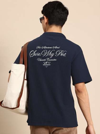 Mast & Harbour Typography Embroidered Polo Collar T-shirt