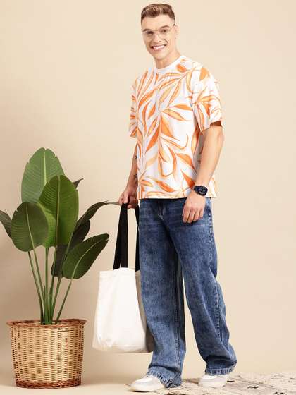 Mast & Harbour Tropical Printed Drop-Shoulder Sleeves T-Shirt
