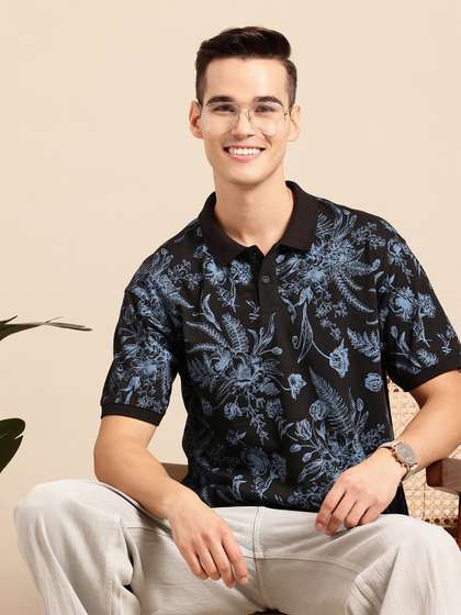 Mast & Harbour Floral Print Polo Collar T-shirt
