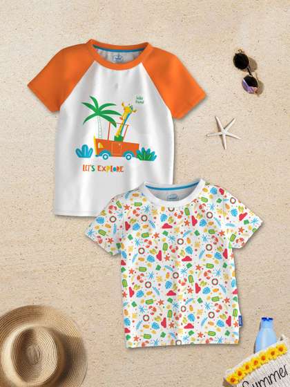 Nauti Nati Boys 2 Printed Extended Sleeves Bio Finish Applique T-shirt